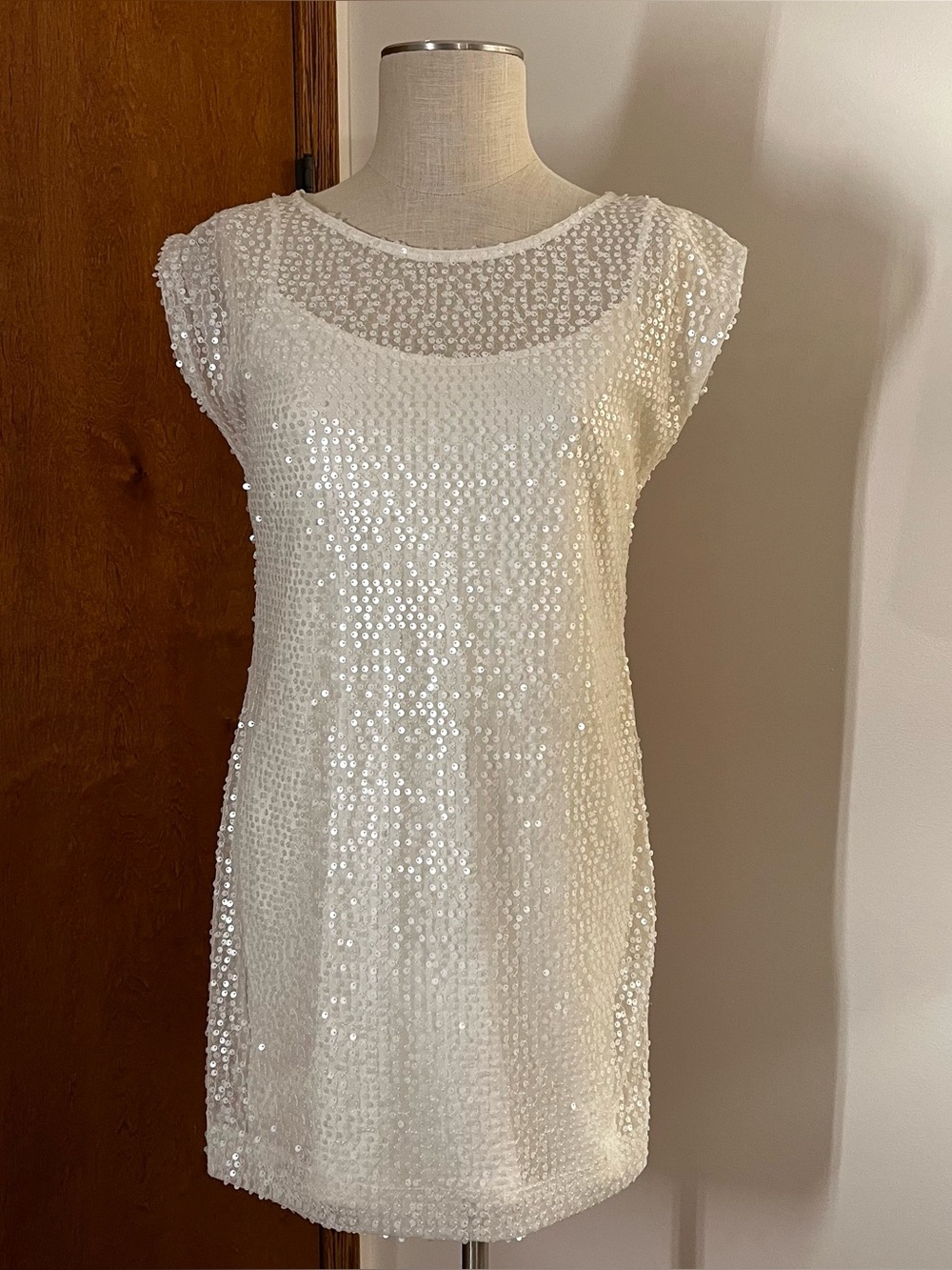 LC Lauren Conrad White muted Sequin Cap-Sleeve Mini Dress